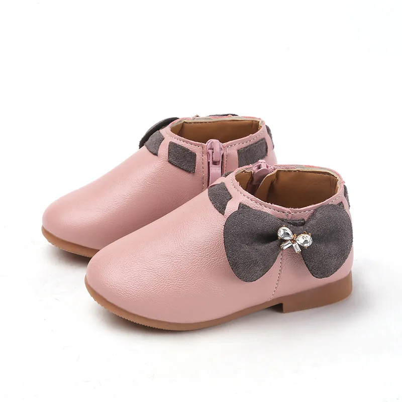 

Spring Autumn NEW Kids leather shoes baby girls shoes bow soft sole girl boots winter 1T 2T 3T 4T 5T 6T 7T grey pink beige