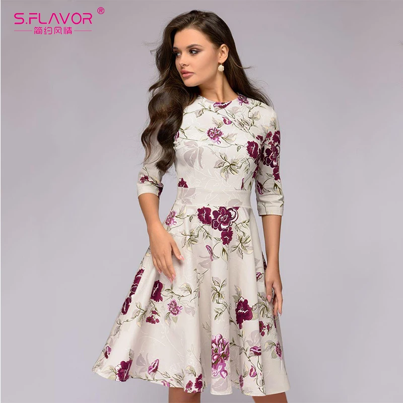 Женское элегантное платье трапеция S.FLAVOR сарафан с рукавом 3/4 летнее
