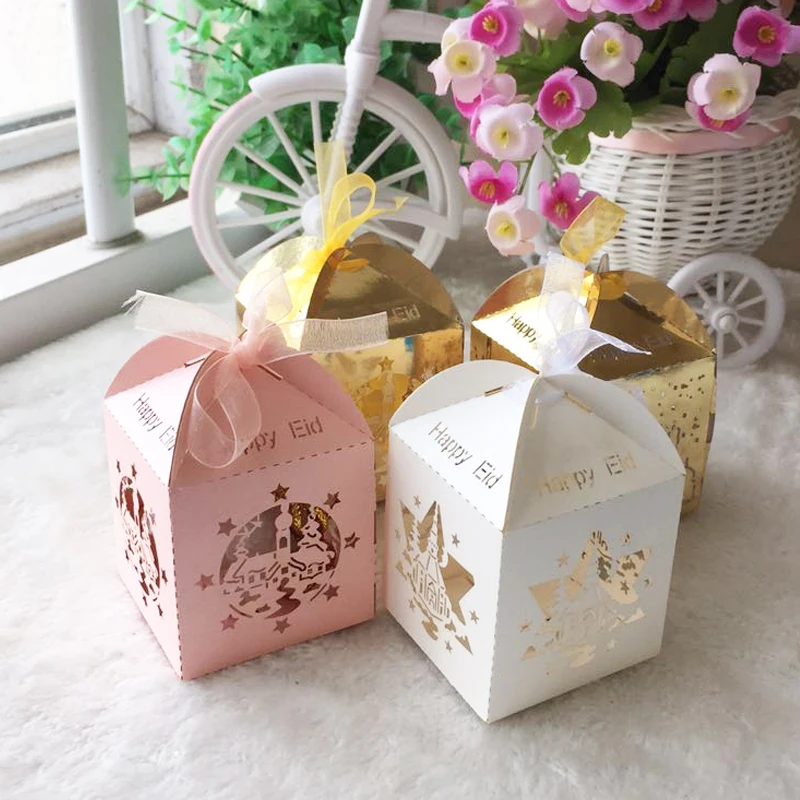 

100pcs /lot free shipping hot sale laser cut pearl paper small box ramadan decorations for party happy Eid decorations TH-215