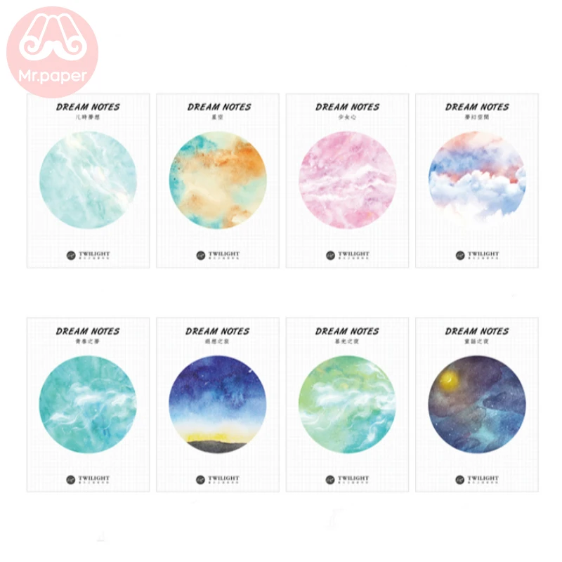 Mr Paper 30pcs/lot 8 Designs Dreamy Sky Circle Round Memo Pads Sticky Notes Notepad Diary Creative Self-Stick | Канцтовары для