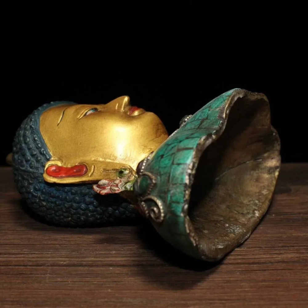 

christmas 6" Tibet Buddhism Bronze Inlay turquoise Gem Shakyamuni bust Buddha statue