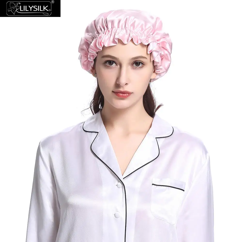 Lilysilk Double Silk Night Sleep Cap Luxury Women Hat Accessories Lady - Цвет: Light Plum and White