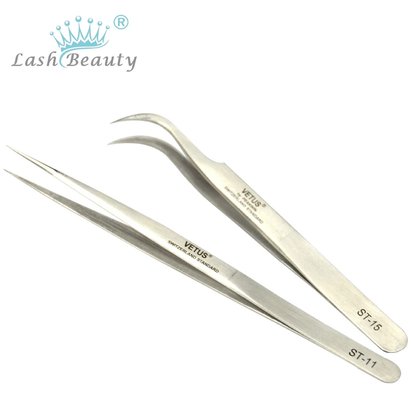 Пинцет для наращивания ресниц 2 комплекта оригинальные щипцы прямые и изогнутые