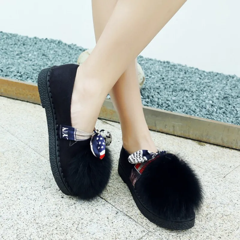 Женские туфли из натурального кроличьего меха на плоской подошве размеры 34 45|shoes