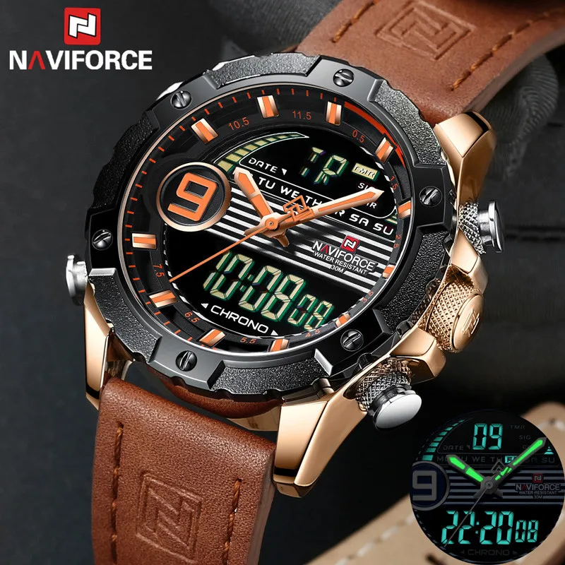 NAVIFORCE часы Мужские лучший бренд класса люкс цифровые аналоговые спортивные