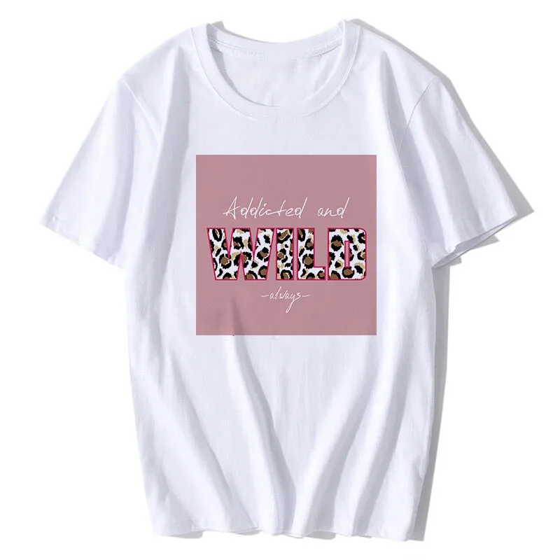 

BTFCL Letter Leopard Print T Shirt for Women Fashion Summer Short Sleeve Tshirt Casual Loose Tops Tees Plus Size Female Tshirt