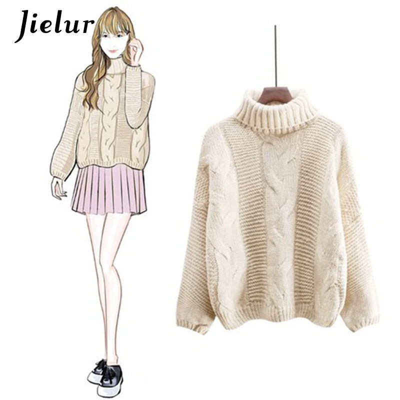 Jielur 4 одноцветное цвет корейская мода Белый Топ Femme Водолазка Теплый осень зима