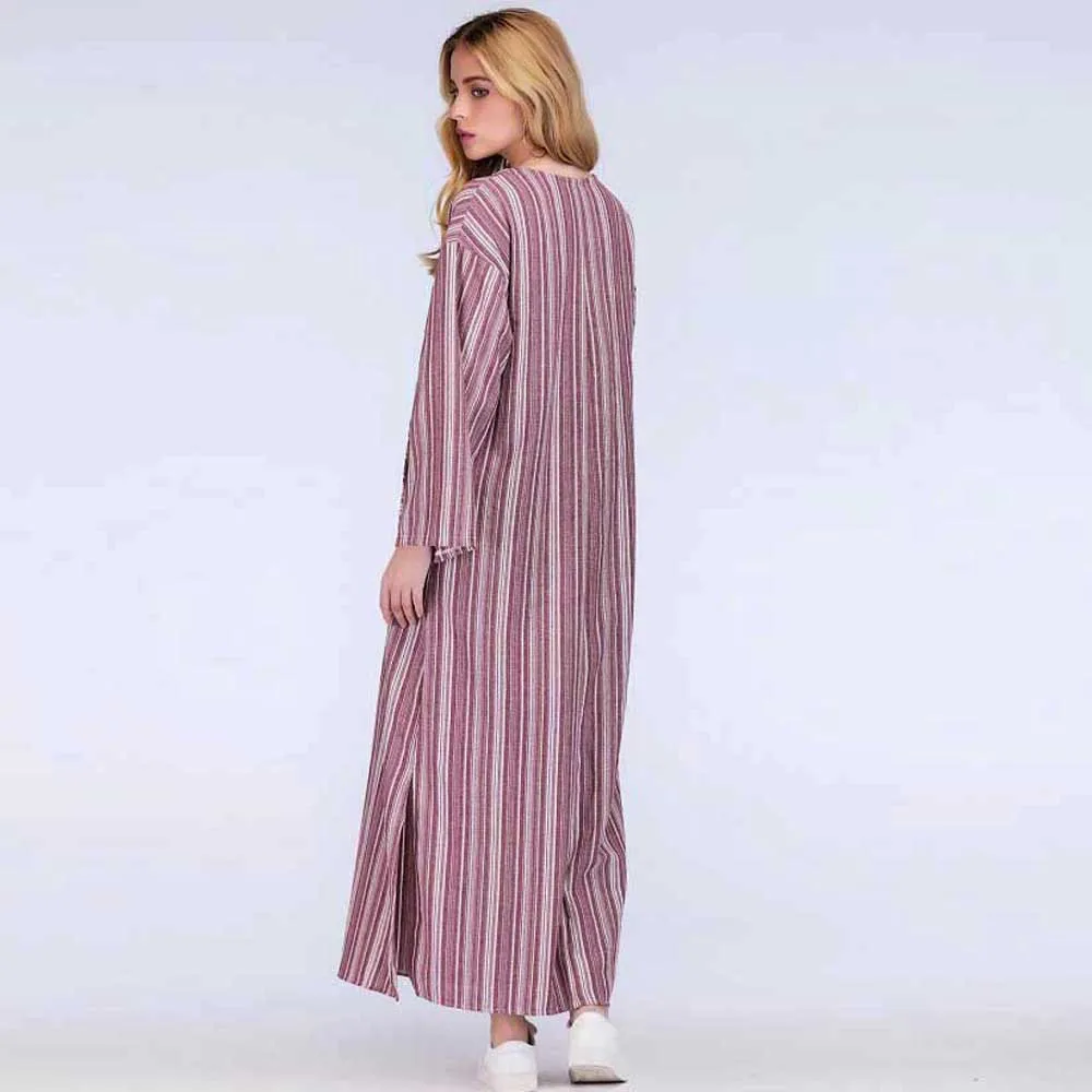 Vestidos verano 2018 Для женщин летнее платье в богемном стиле полоску с длинными рукавами