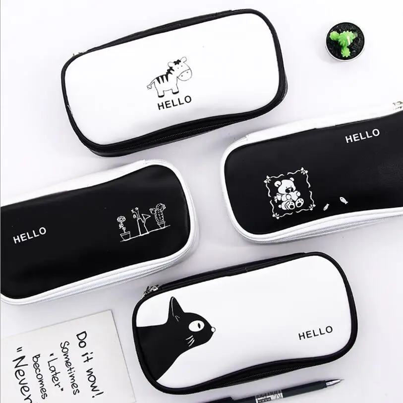 Корейский лошадь кошка из искусственной кожи Pencilcase Офис Студент пеналы школьные
