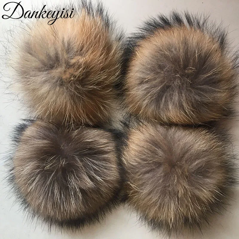 Wholesale 20pcs DIY 14/15/16cm Real Raccoon Fur pompoms fur balls for knitted hat cap beanies shoes and scarf real fur pom poms