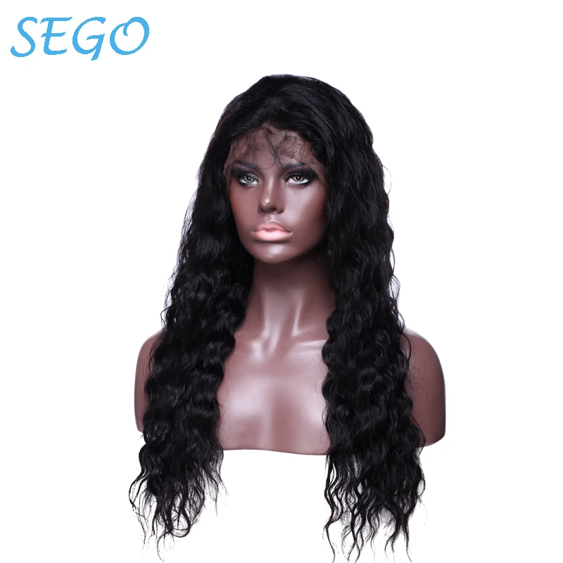 SEGO 13*4 волнистые человеческие волосы на кружеве парики 130% плотность #1BFor черные