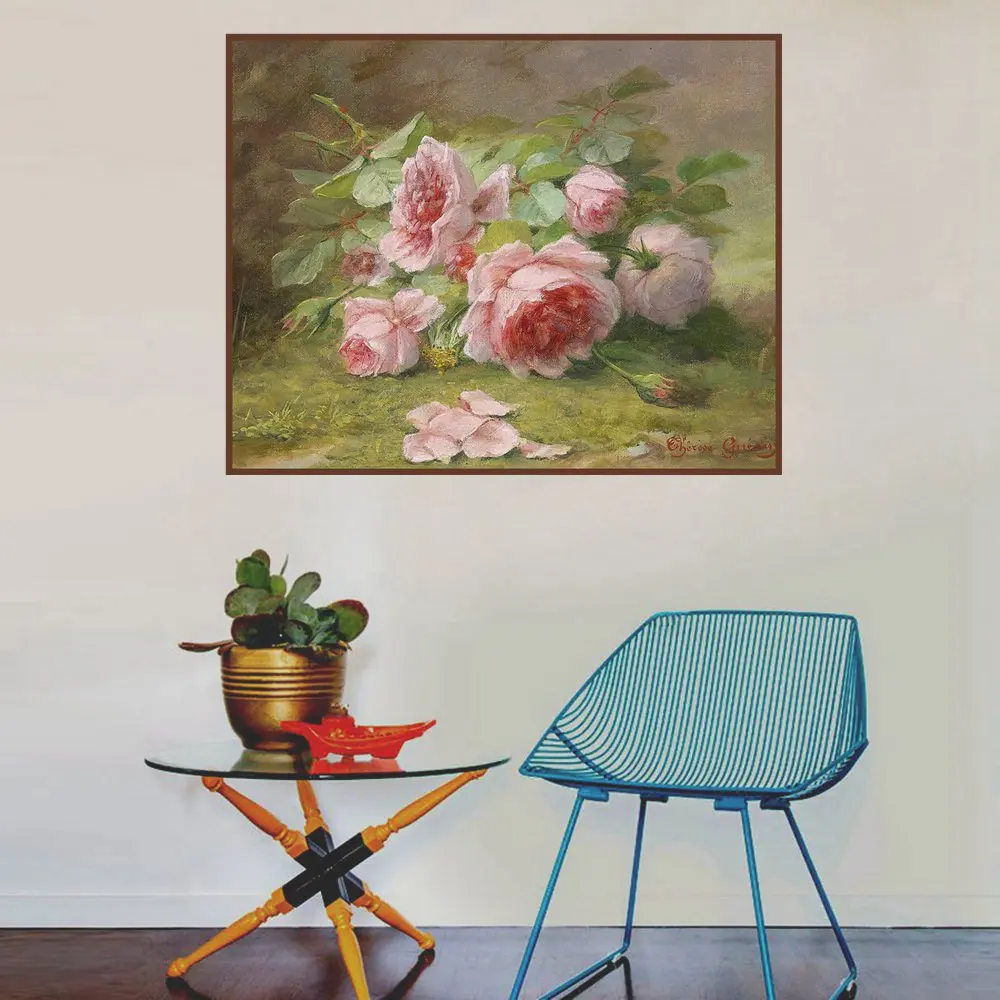 Картина на холсте с розовыми цветами для украшения дома настенный постер