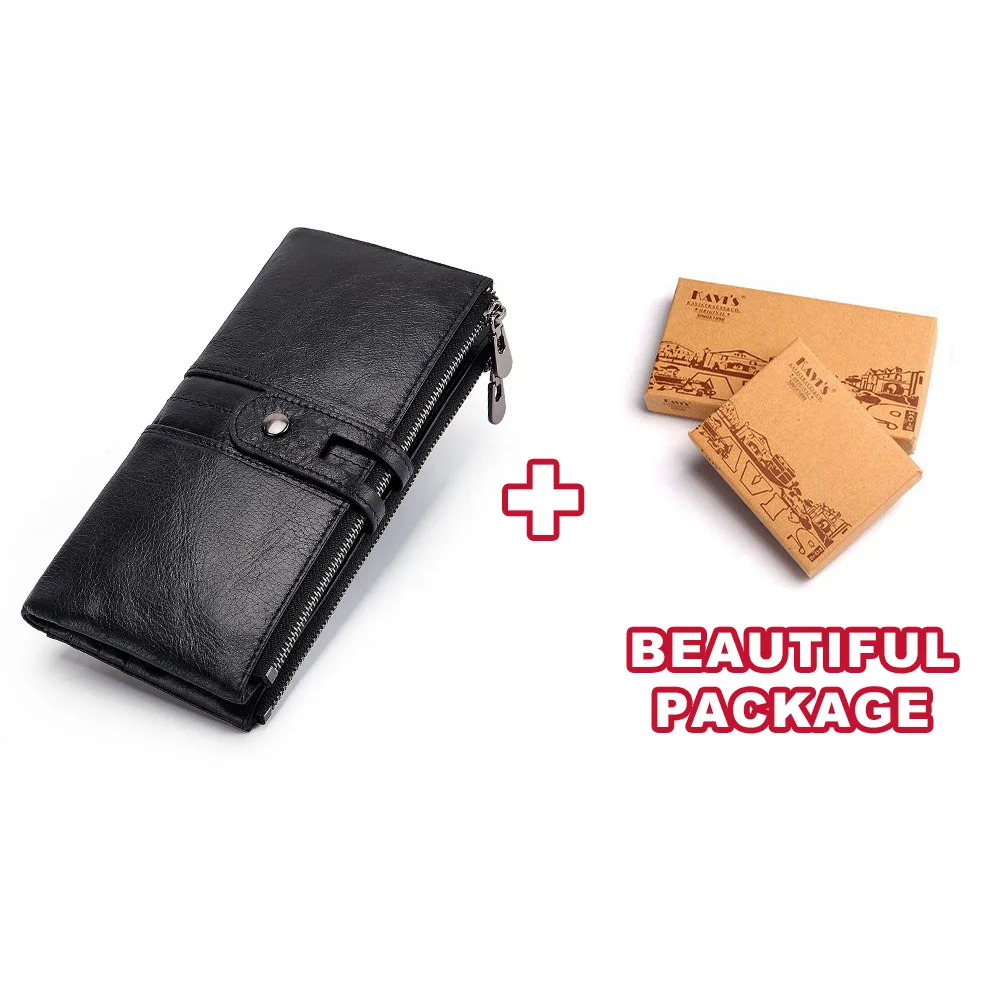Black L BOX KAVIS, красный,, натуральная кожа, женский кошелек, для монет, на застежке, Portomonee, клатч, сумка для денег, Женский держатель для карт, длинный, качественный - Цвет: Black L BOX