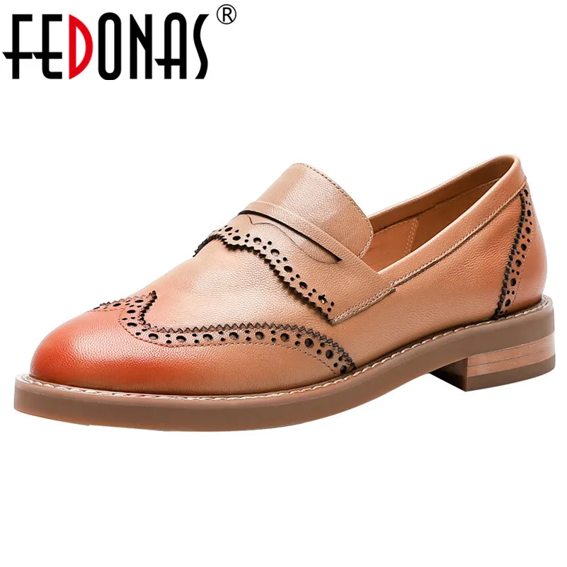 Женские туфли броги FEDONAS классические офисные из натуральной кожи на квадратном