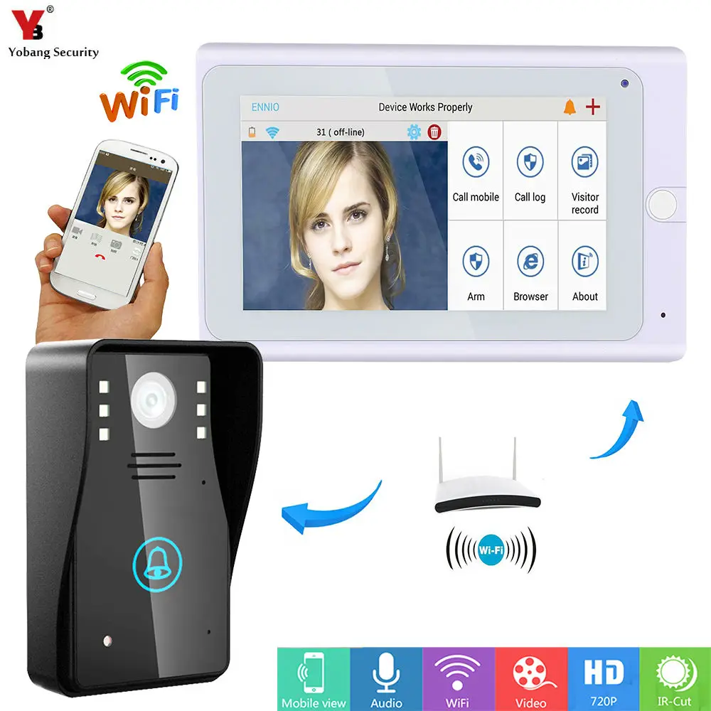 Yobang Security 7 &quotWiFi беспроводной видеодомофон домофон ip камера PIR ИК Ночное Видение с