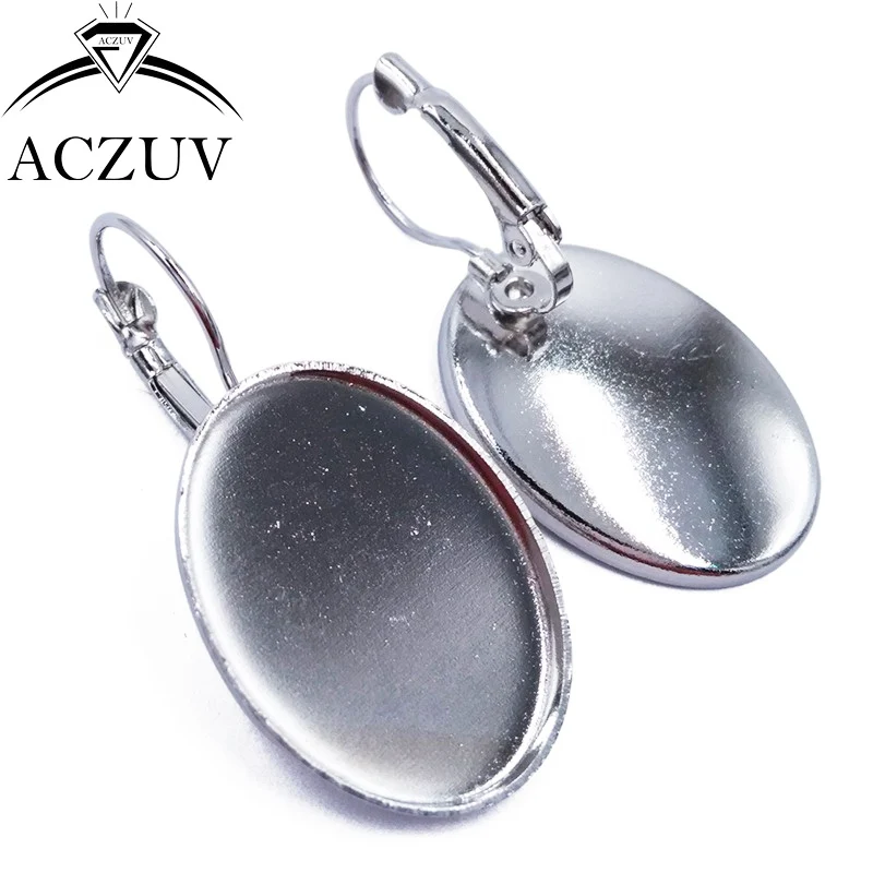 200pcs Rhodium Plated 13x18mm 18x25mm Oval Cabochon Setting French Leverback Bezel Earring Base Earring Blanks Earring Findings