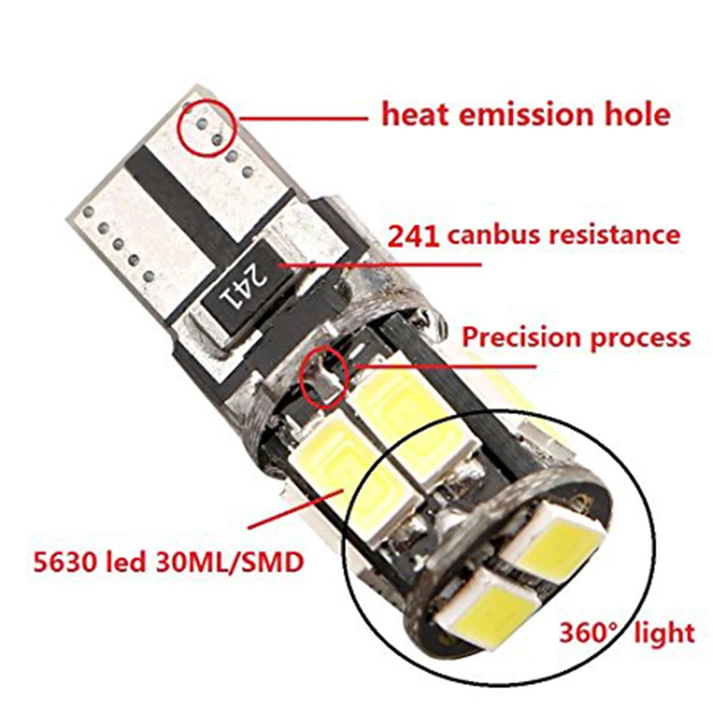 YSY 20pcs T10 W5W CANBUS NO ERROR 10 SMD 5630 LED Wedge Lamp Car Parking Light 10SMD 5730 Auto Interior Doom Reading Bulb | Автомобили и