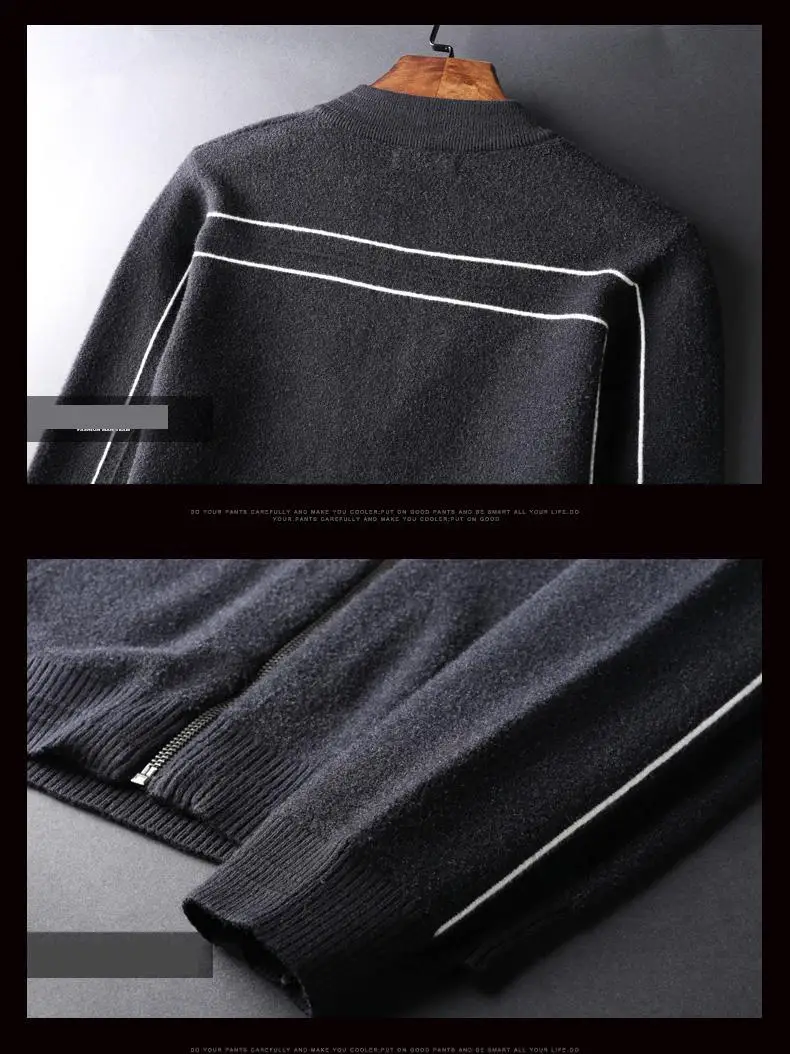 

Autumn Winter Men's Computer Knitted Mandarin Collar Handsome Knit Cardigan New Style Male Zipper Sweater Coat Plus Size M-4XL