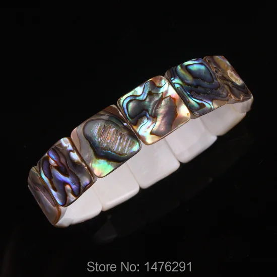 HOT 14MM Abalone Shell Square Beads Gems Stretch Bracelet Bangle 7&quotL Free shipping | Украшения и аксессуары
