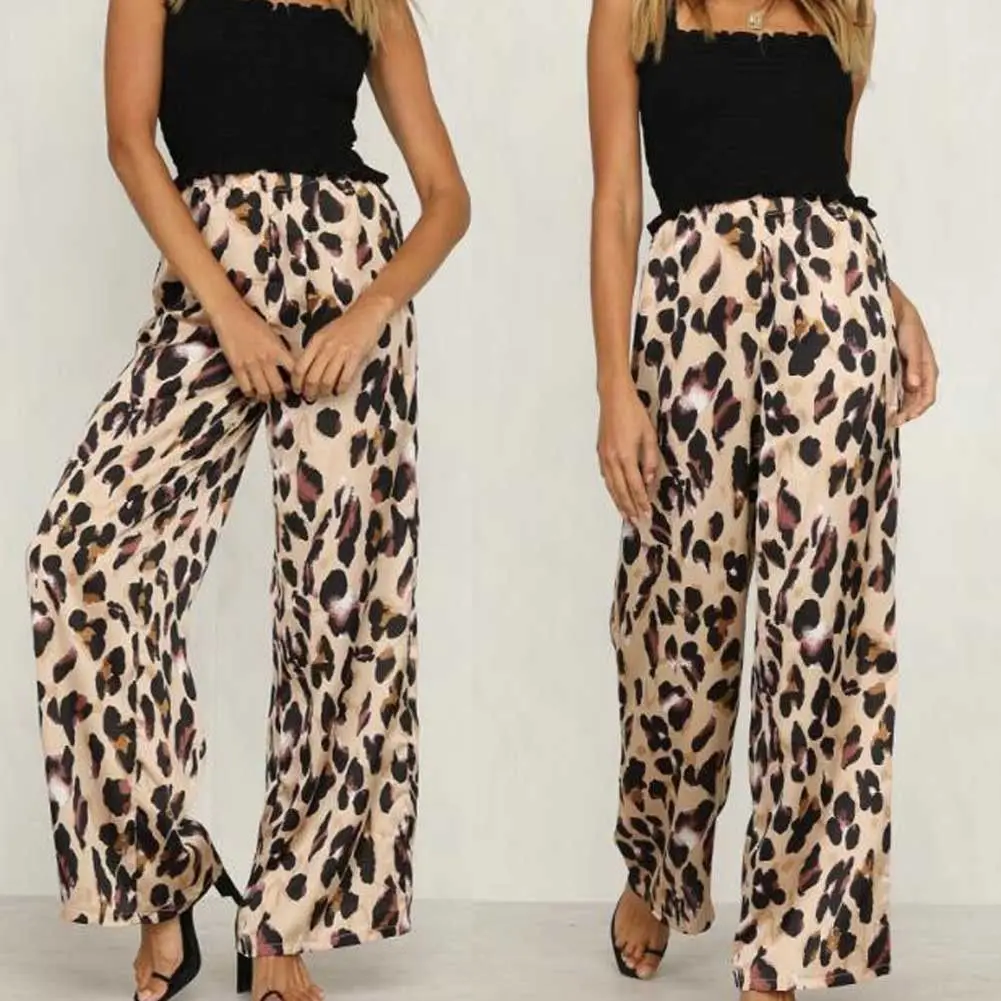 Женские брюки с животным леопардовым принтом широкие модные свободные женские