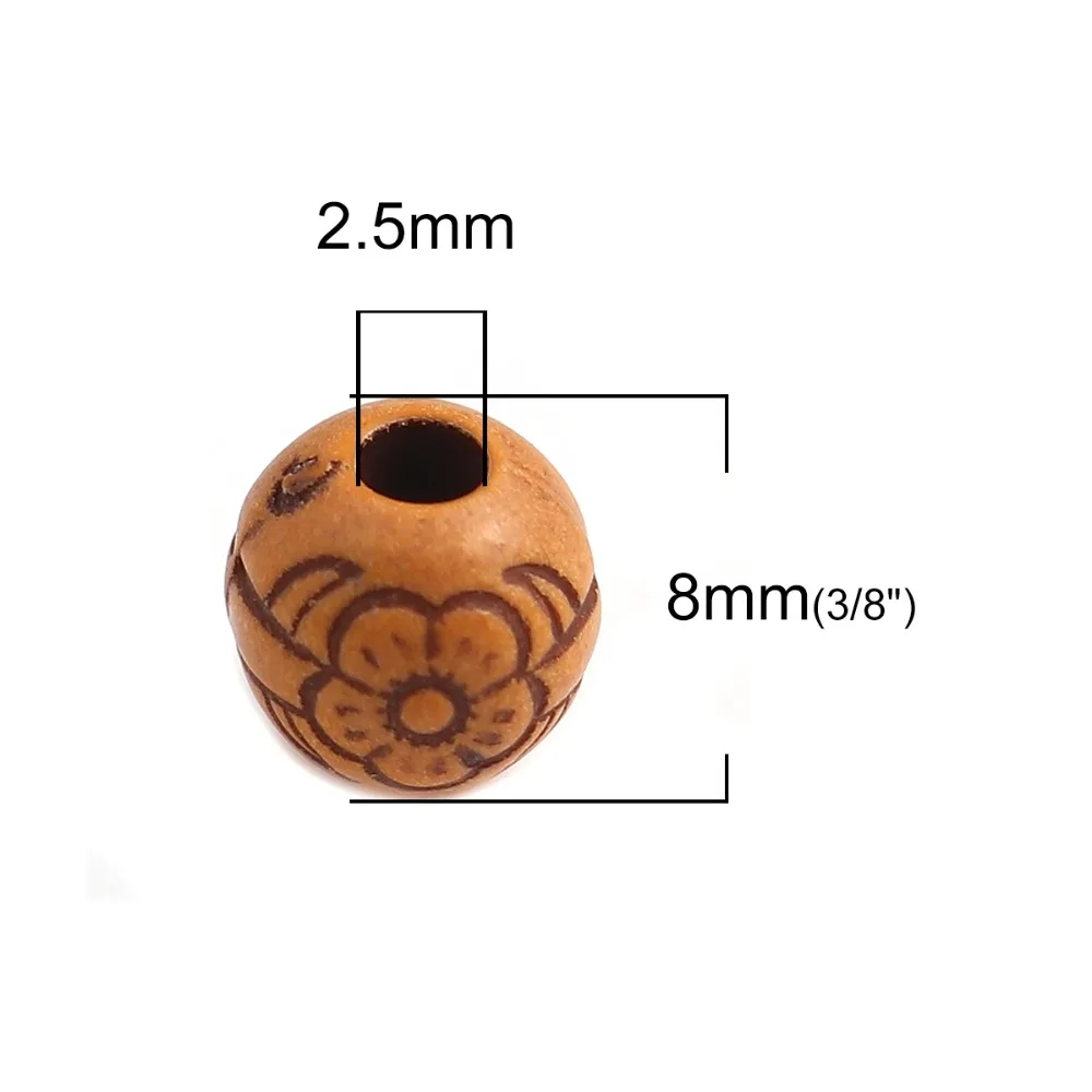 DoreenBeads круглые акриловые бусины коричневый цветочный узор Имитация дерева DIY