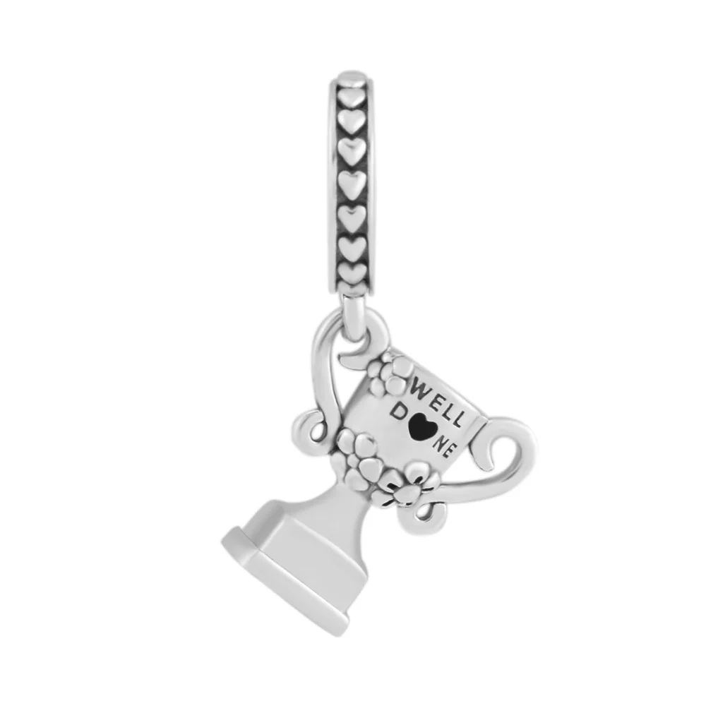 

CKK Silver 925 Jewelry Fits Pandora Bracelets Achievement Trophy Dangle Charm, Pink Crystal & Lilac Enamel Beads