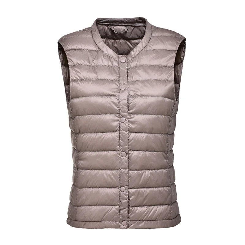 Khaki Schinteon женский жилет на 90% белом утином пуху, ультра-светильник на утином пуху, повседневный жилет на осень и зиму, теплое пальто без рукавов с круглым вырезом - Цвет: Khaki