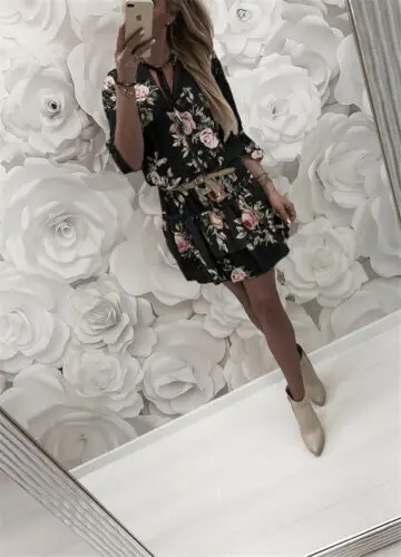 Женское летнее платье-трапеция с коротким рукавом и цветочным принтом | Женская