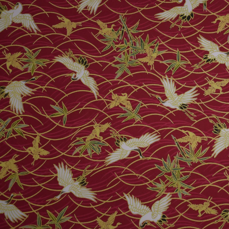 

Red bottom stamping crane reactive dyeing pure cotton fabric for dress tissu au metre telas por metros tecido tissus shabby chic