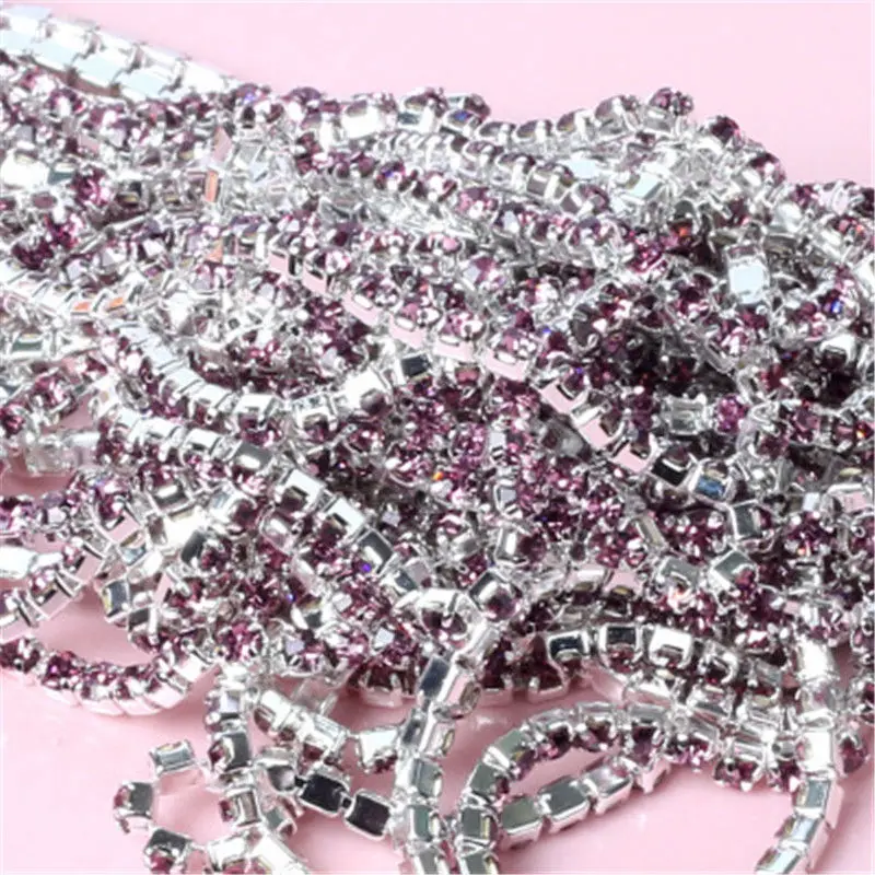 light purple 1 ярд Цвет Кристальный, серебряный, со стразами цепи набор «сделай сам» для Костюмы ремесло пришить стразы в форме чашки Стекло Стразы с когтями - Цвет: light purple