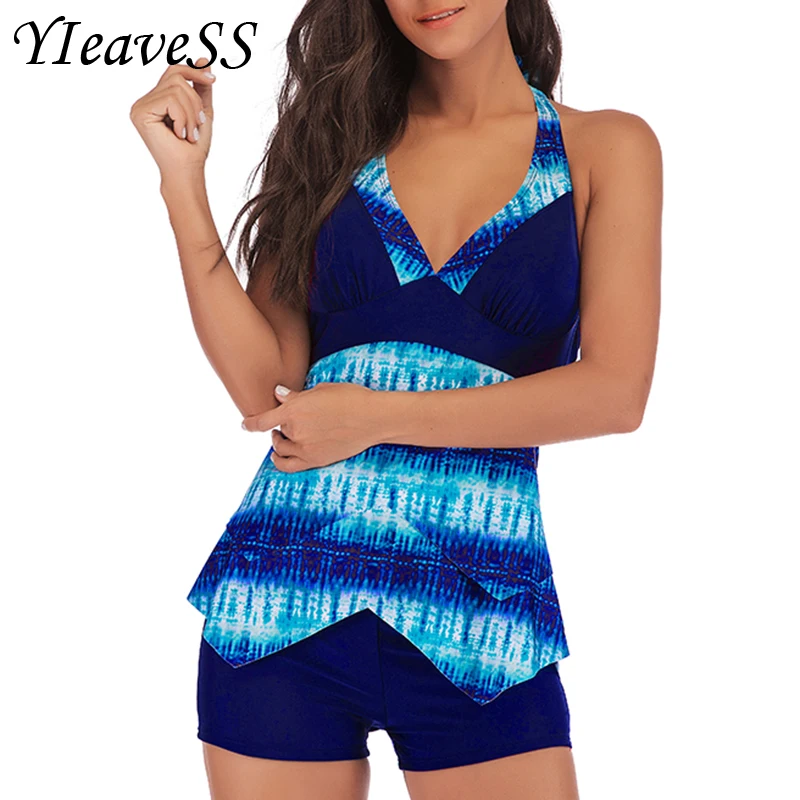 2019 New Plus Size 5XL Swimwear Women Bathing Suits Tankini Set Two Piece Swimsuit Print High Waist Bikinis Swimming | Спорт и