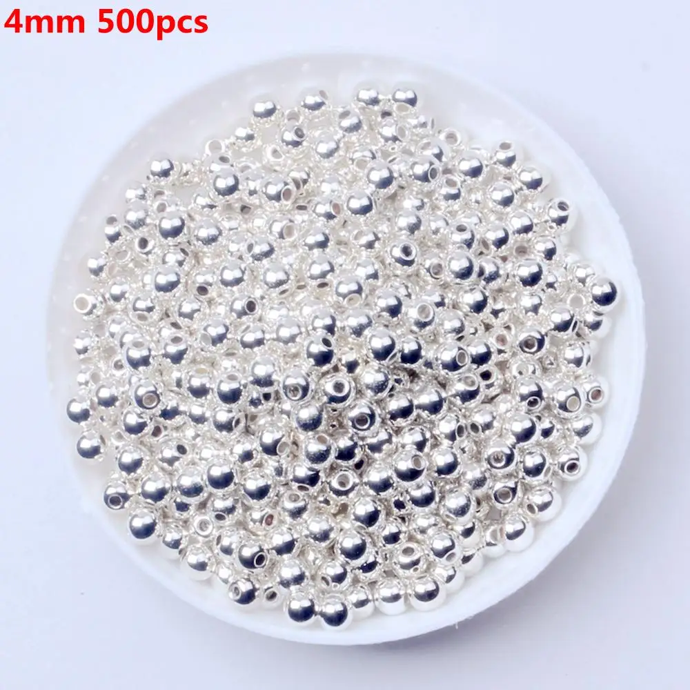 Silver 4mm Золото Серебро Имитация Жемчуга круглой формы прямое отверстие эпоксидные спейсеры для ювелирных аксессуаров CCB УФ покрытие страз много размеров - Цвет: Silver 4mm