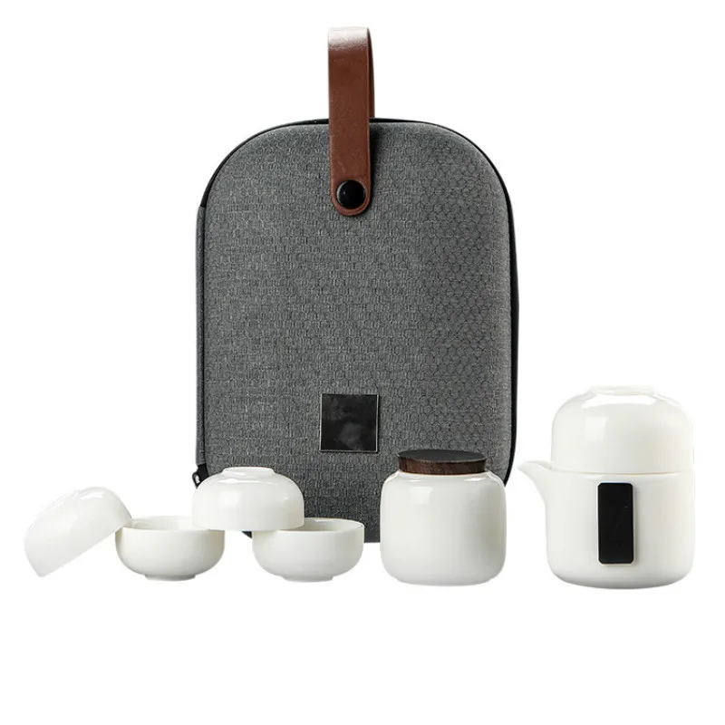 Minimalist White Ceramic Kung Fu Tea Set Suit A Pot of Two Cups Chinese Style Portable Car Travel Tea Set Suit