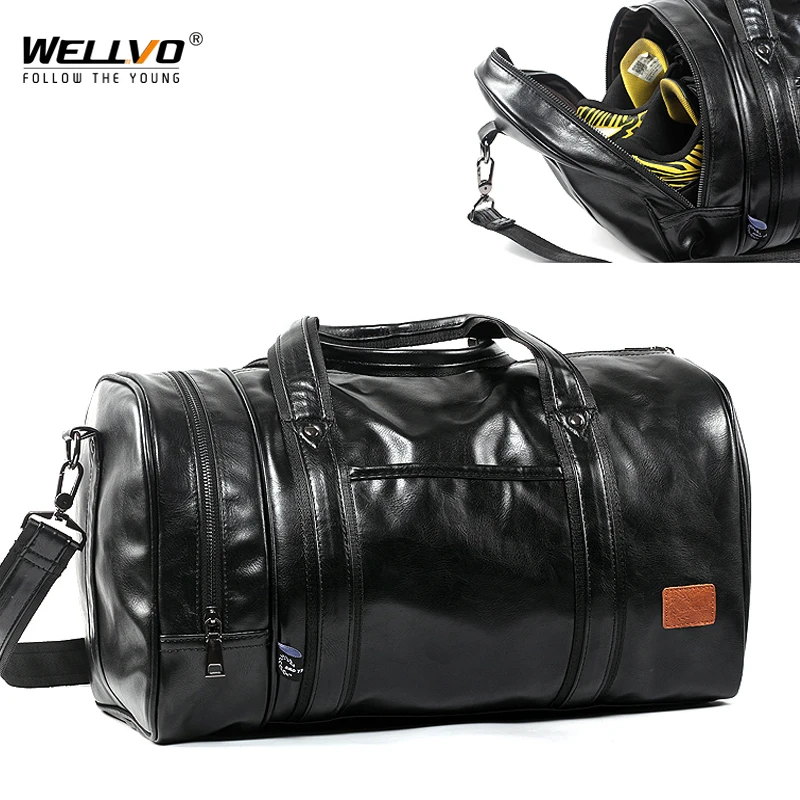 Мужская Дорожная Спортивная Сумка Wellvo из искусственной кожи с круглой ручкой в