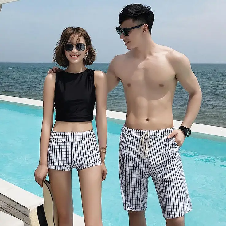 Новый принт пара купальник пикантный бикини мужские бордшорты шорты для