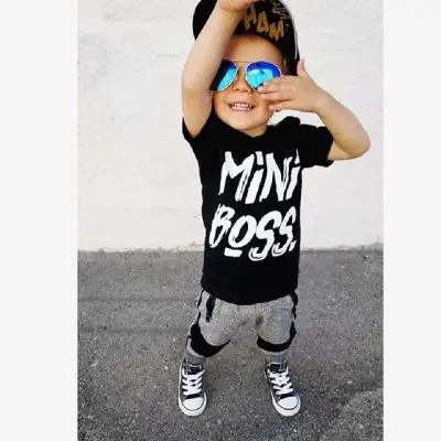 R&ampZ children's suit 2019 summer new boy cotton casual letter round neck T-shirt harem pants two-piece |