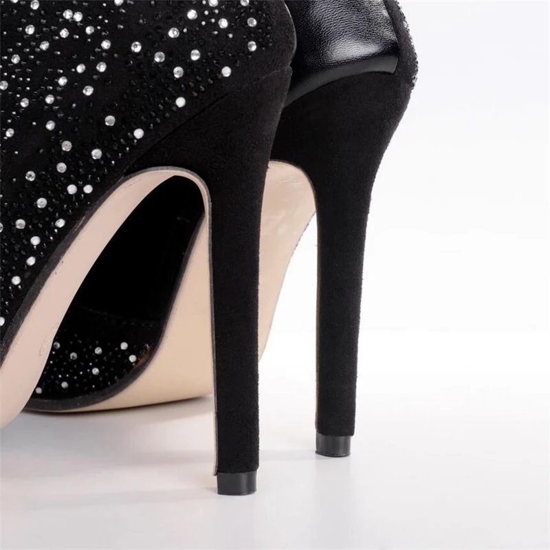 DiJiGirls Summer Fashion High Heel Women Sandals Quality Flock Rhinestone Cool Boots Banquet Shoes Fish Mouth Heels | Обувь