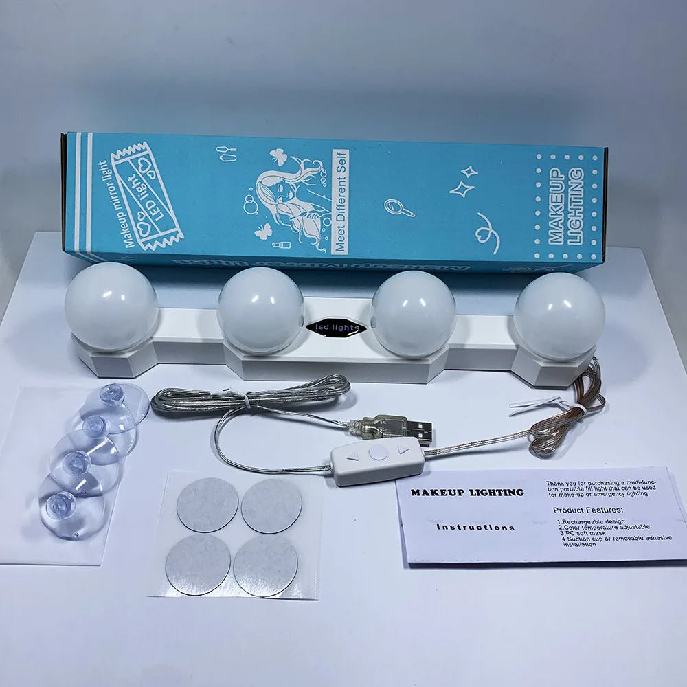 СВЕТОДИОДНЫЙ LED-подсветка маленького зеркала лампы зарядка через usb Порты и разъёмы косметическое подсвечиваемое Регулируемый Яркость свет для макияжа туалетный столик набор