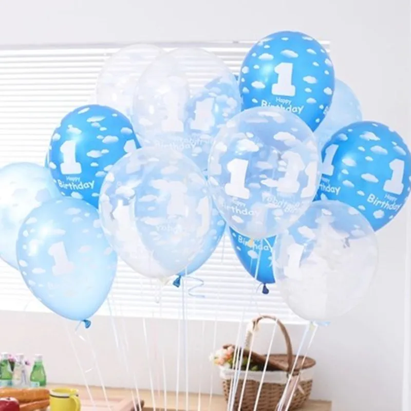 100 шт./лот 12-дюймовые прозрачные розовые синие латексные шары с принтом в виде облаков, жемчужные шары, воздушный шар на 1-й день рождения, тов... от AliExpress WW