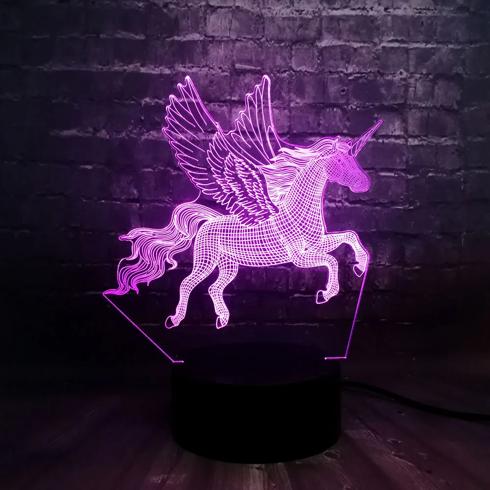 Новый 3D Лава летающие крылья единорог лошадь LED Детская спальня стол 7 цветов USB