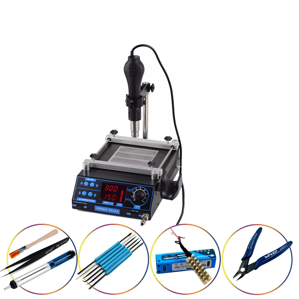 

YIHUA 853AA Hot Air Gun IR Preheating Station High Power Multi-Functional Rework Stations With And Desoldering Welding Rework