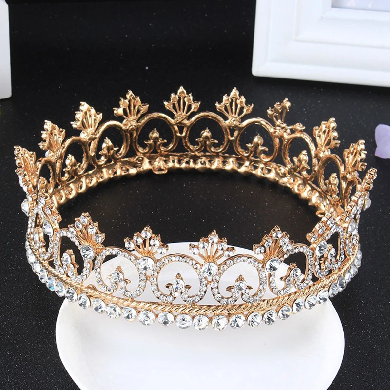 

2018 Fashion Big Princess Bridal Crown Tiara Rose Gold Crystal Pearl Large Round Queen Crown Wedding Hair Accessories Headpieces