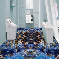 Free Shipping Blue small fish reef kaleidoscope floor wallpaper aisle self-adhesive wear floor mural