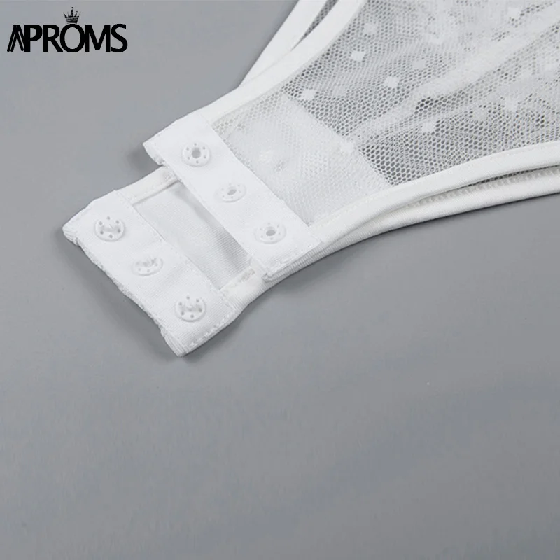 Aproms, сексуальные кружевные боди с v-образным вырезом, Женский Облегающий комбинезон, комбинезон для ночного клуба, сетчатые боди с длинным рукавом, Топ для женщин, одежда