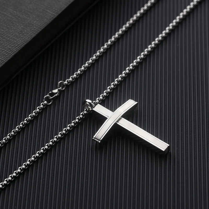 Fate Love Trendy Cross Necklace Men Jewelry Collares Stainless Steel Pendants Necklaces Box Chain Colar 2019 Mens Jewellery Gift | Украшения