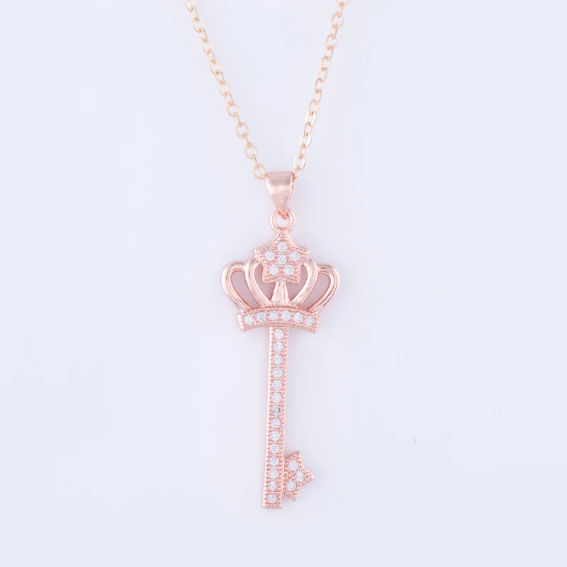 Модные ювелирные украшения ожерелье с короной и ключом из циркона для женщин