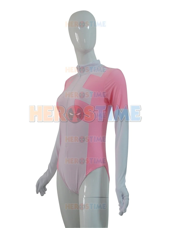 Custom Made 2015 Newest Pink and White Lady Deadpool Zentai Leotard Lycra Spandex Cute Female Unitard Bodysuit |