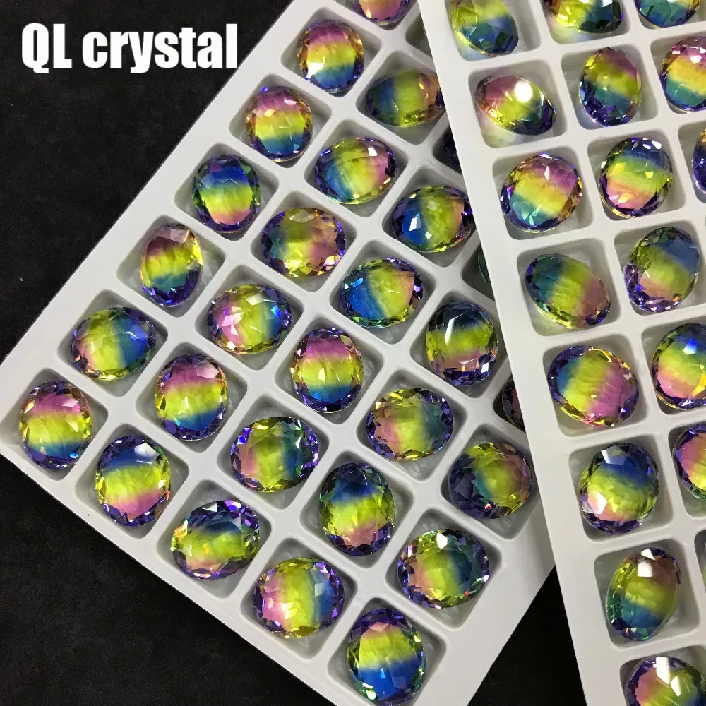 QL Хрустальный Турмалин со стеклянным кристаллом 10x12 мм Овальный заостренный