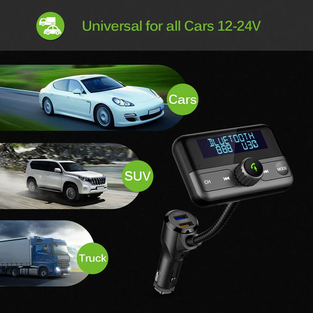 Onever 5V3A, управление звуком, fm-передатчик, автомобильный Bluetooth, гарнитура, автомобильный комплект, QC3.0, быстрая зарядка, Aux, беспроводной, аудио, воспроизведение, бесплатный подарок