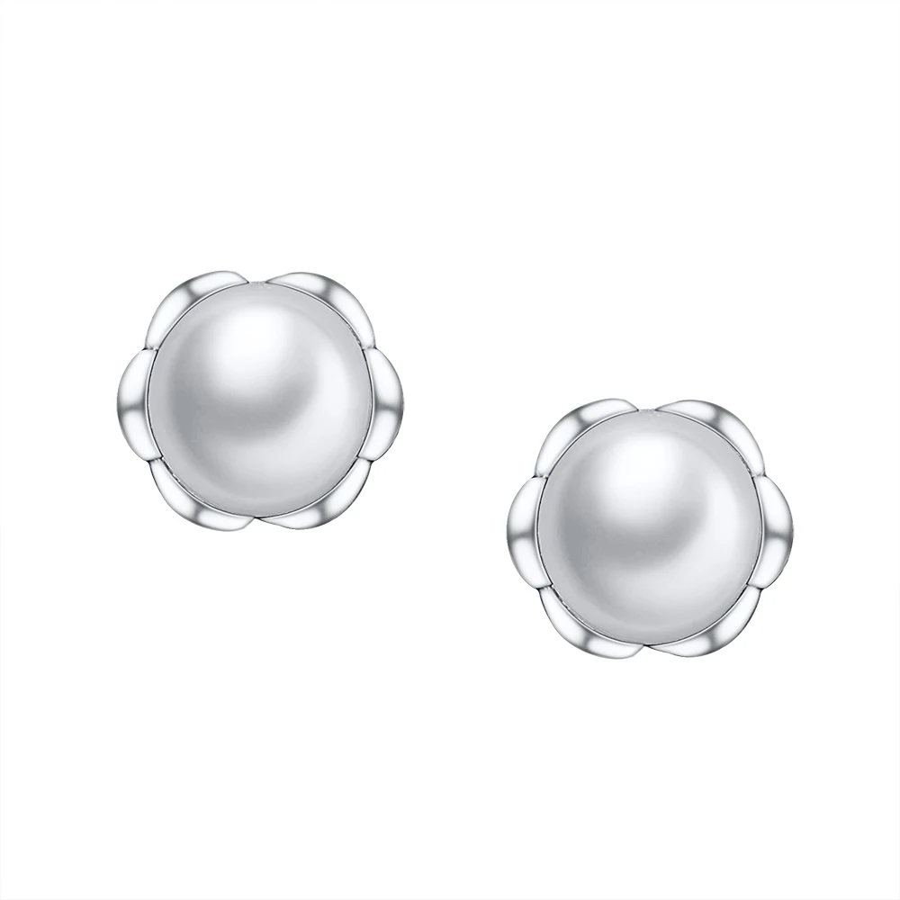 WYBEADS 100% 925 Sterling Silver White Pearl Stud Earrings For Women Female Elegance Fashion Earring Original Jewelry Making | Украшения и
